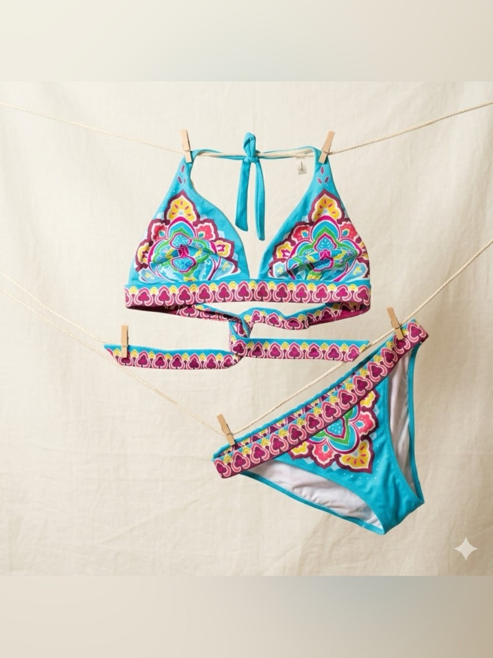 Victoria's Secret Turquoise Pink Yellow Floral Halter Bikini